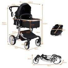 Baby Pushchair, Foldable Infant Stroller With Rain Cover, Mosquito Net, Carry Bag, Adjustable Backrest/Handle/Canopy, Convertible Buggy Pram For 0-3 Years - Black - View 2