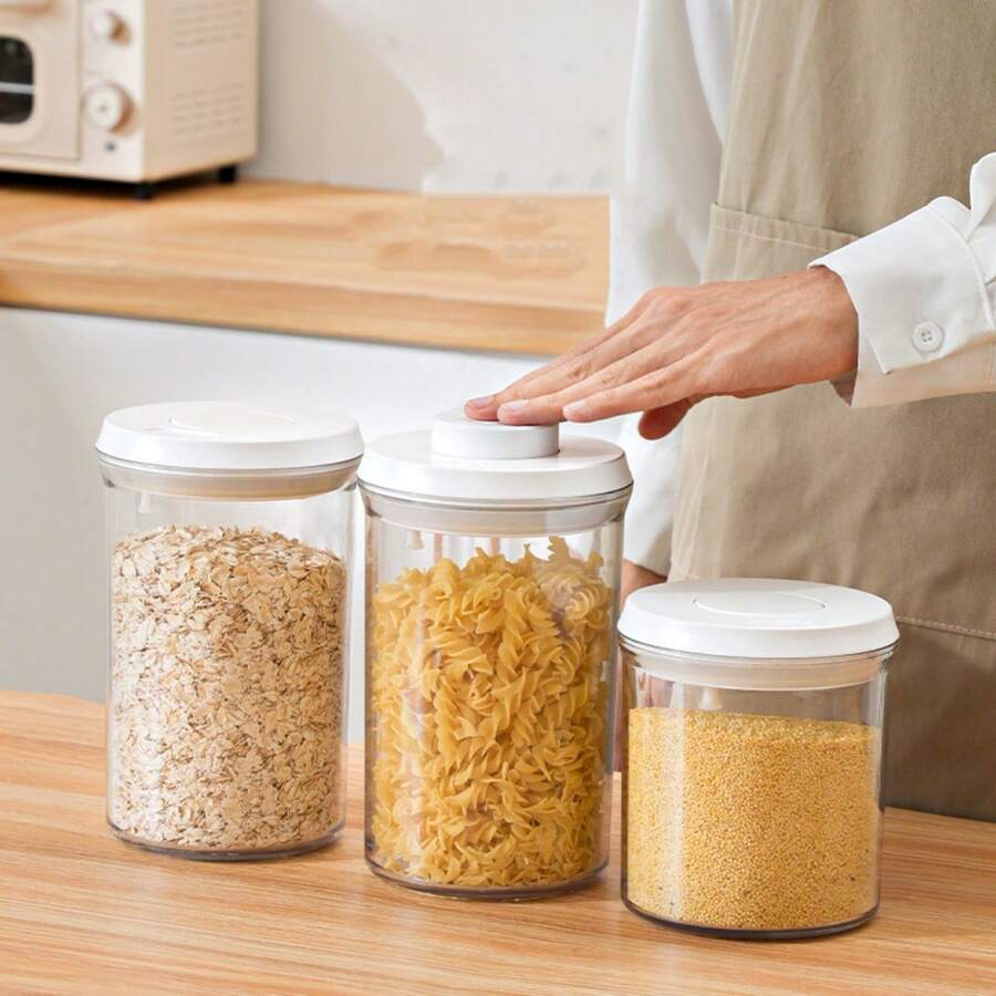 Sealed Jar Push Type High-End Candy Cereal Jar Household Coffee Bean Storage Jar Sugar And Creamer Storage Container - Pink - View 1
