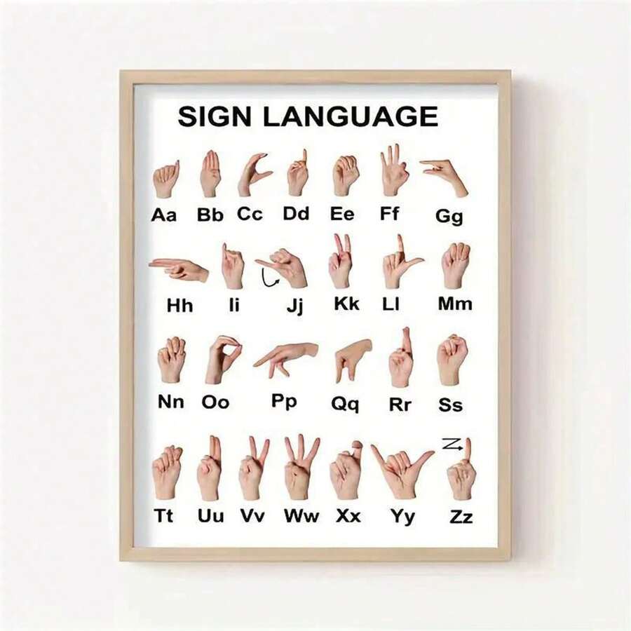 1張手語學習海報,適用於家居學校裝飾,abc字母遊戲和教育,8*10英寸,無框 - 多色 - 查看 1