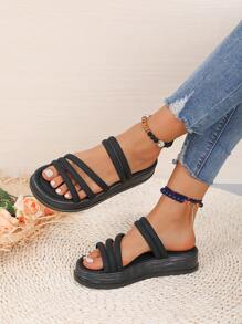 Women Simple Solid Color Thick-Soled Flat Sandals Suitable For Outdoor In Summer