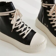 Thick-Soled Simple Fashion Sneakers, Women's Side Zipper Lace-Up Candy Colored Shoes With High Tops, Plus Size