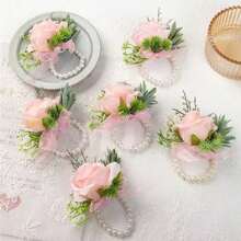 Bộ 6 chiếc hoa cài tay và vòng tay kiểu cô dâu/phù dâu, đính ngọc trai giả và hoa thật, thích hợp cho đám cưới/tiệc tùng/lễ hội, ngày Valentine. - Màu be - Xem 13