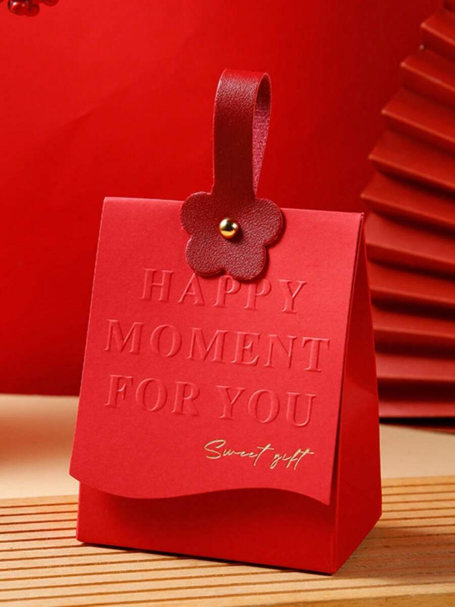 5pcs Wedding Favor Boxes, High-End Handheld Gift Box For Weddings, Bridesmaid Gifts, Small Candy Boxes - Red - View 1