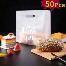 50 个感谢礼品袋 - 非常适合面包、糖果、零食和甜点、衣服 - 塑料手提袋，易于包装和储存，适用于商店可重复使用的袋子、透明饼干袋、小型企业袋子、包装袋、大礼品袋外卖袋学校用品食品袋食品盒适用于糖果巧克力饼干等。 - 無色 - 查看 10