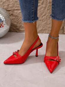 女士潮流扣環鞋，適用於春秋季 - 紅色 - 查看 3