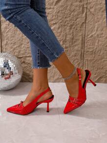 女士潮流扣環鞋，適用於春秋季 - 紅色 - 查看 1