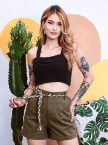 Women Shorts - 墨綠色 - 查看 1