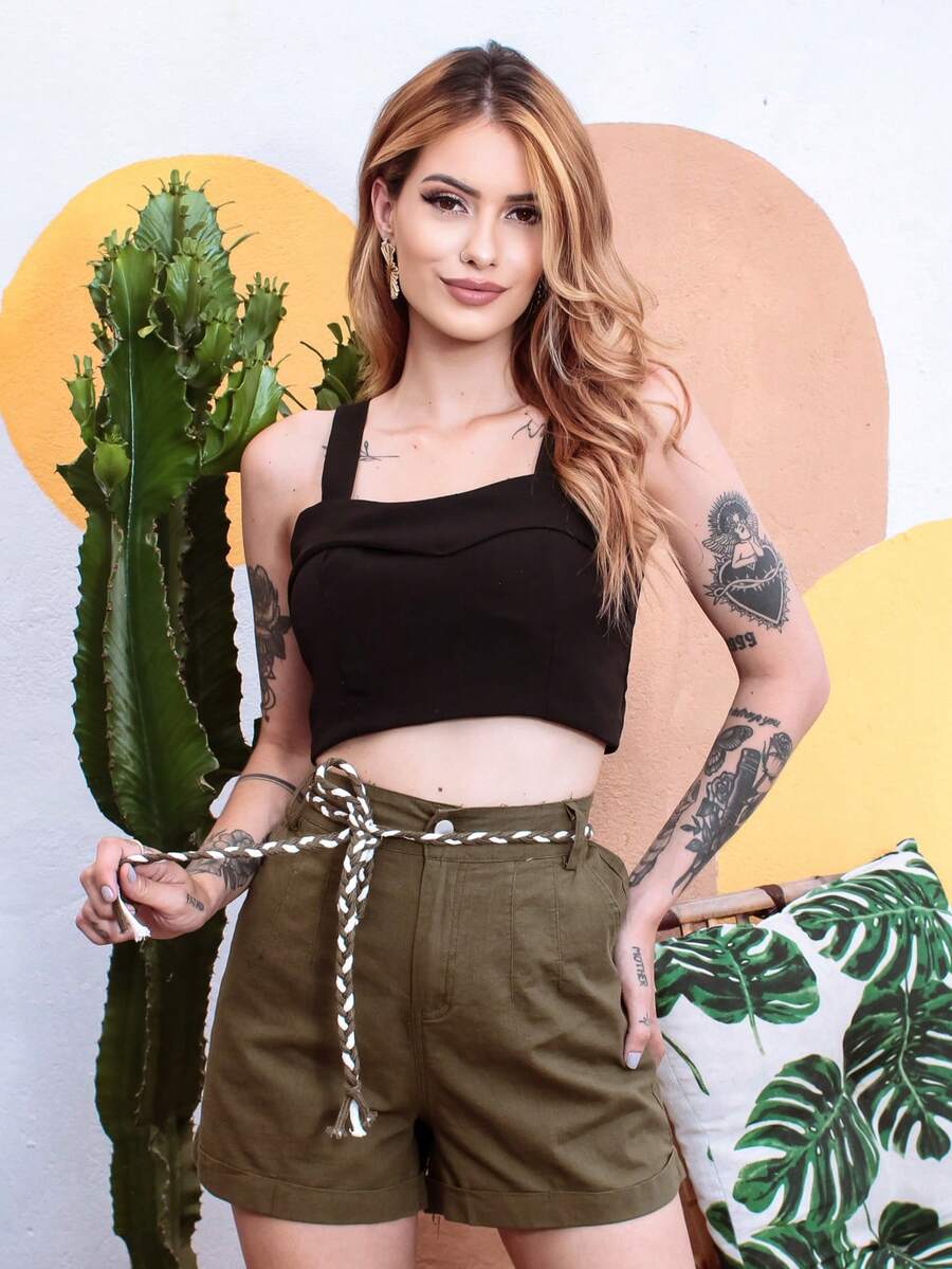 Women Shorts - 墨綠色 - 查看 1