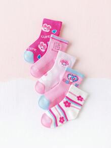 Conjunto de 5 pares de calcetines para niñas con tono de color rosa, calcetines finos de malla para primavera y verano. Los diseños son de flores blancas, rosas, personajes de dibujos animados, lindas rayas, flores bonitas, lazos lindos, conejos lindos, corazones, dopamina, etc. Variedad de diseños adecuados para escolares y niños. Calcetines de media pantorrilla y tobilleros disponibles para estilos animados, elegantes, dulces, de princesa y escolares.