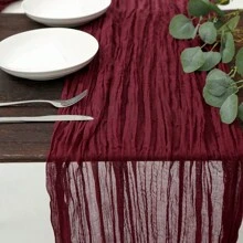 Balinese Gauze Crinkle Table Runner, European Style Linen Tablecloth Bohemian Style Table Runner For Wedding, Birthday, Party Decoration 180cm/70.87 Inch 300cm/118.11 Inch (1pc)