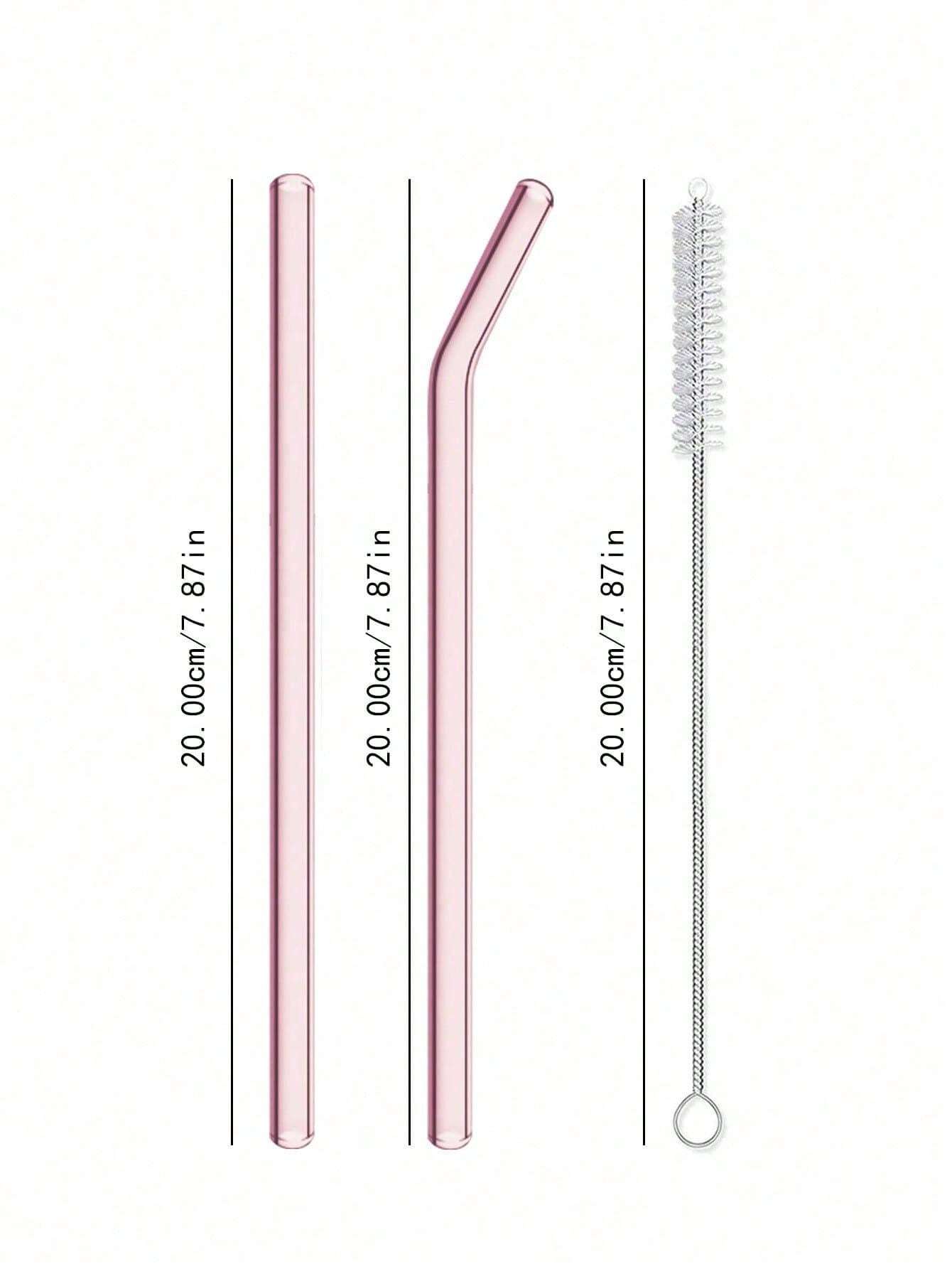 6pcs Clear Glass Straws Set With Cleaning Brush For Coffee, Beverages