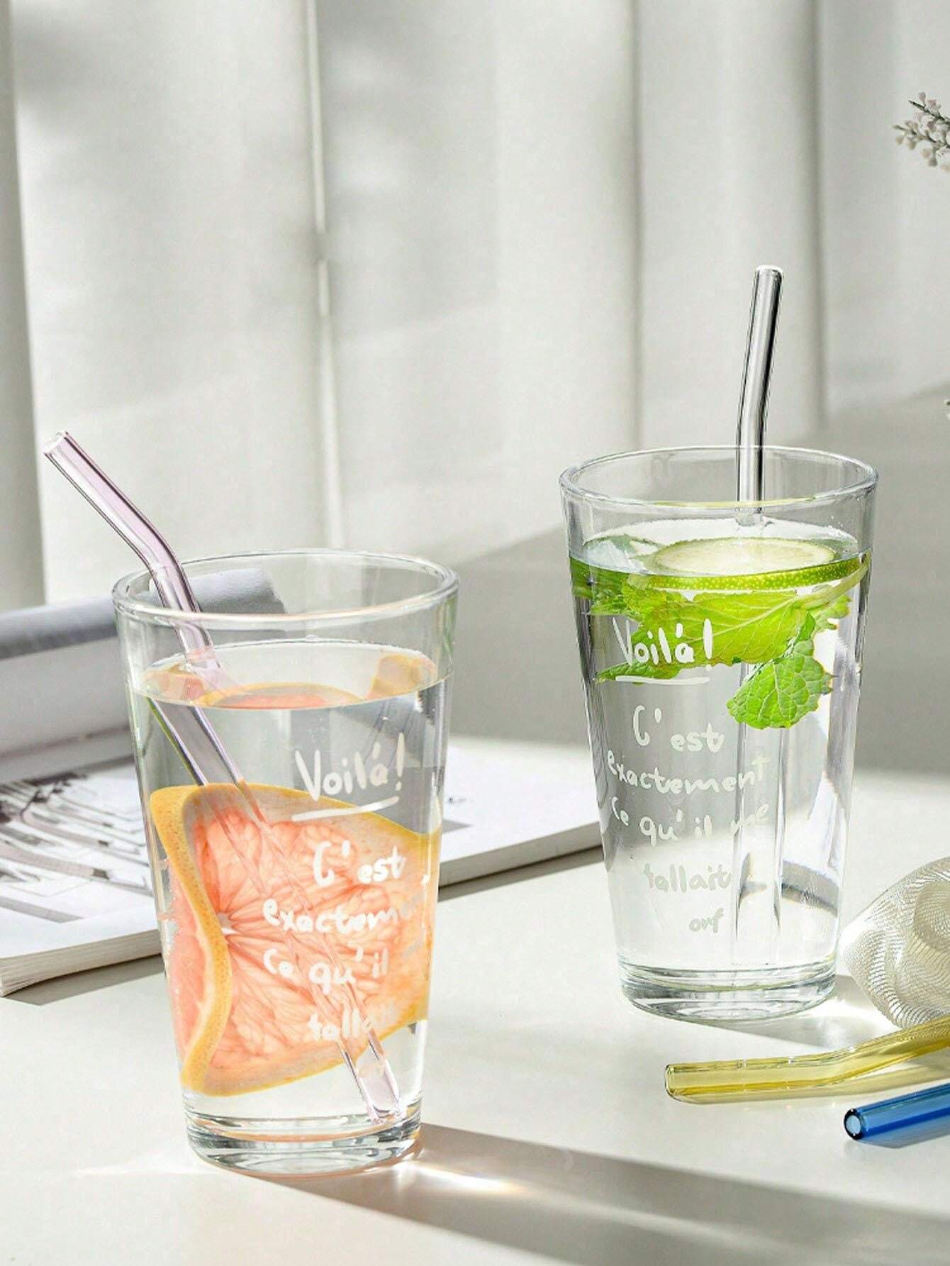 6pcs Clear Glass Straws Set With Cleaning Brush For Coffee, Beverages