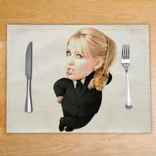 1pc Customized Funny Suit & Big Head Image Printed Linen Placemat, Suitable For Table Decoration And Gift