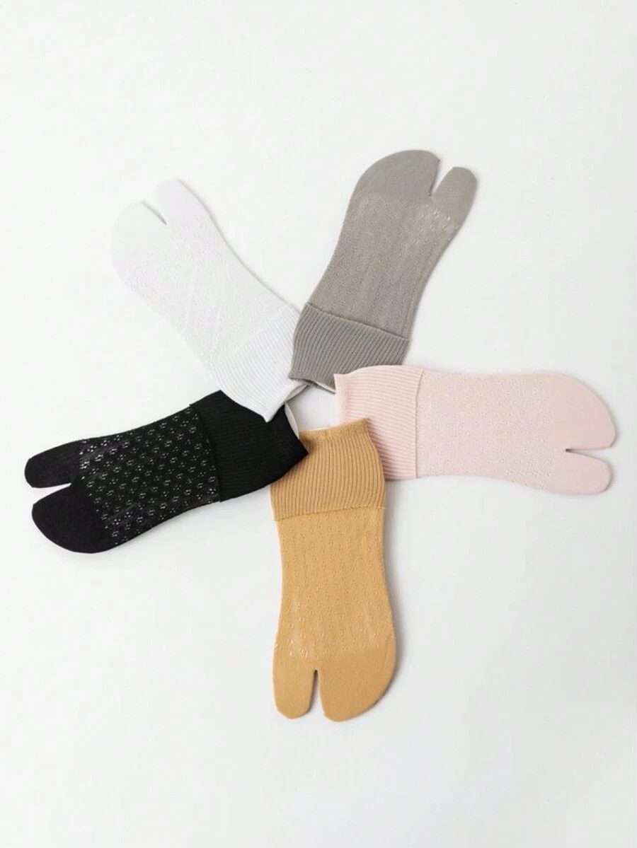 3pairs/Set Two-Toe Socks In Black, White And Gray Colors For Women - Multicolor - View 1