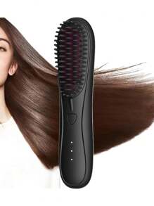 快速加熱離子捲髮器梳，電動直髮梳- 3種可調溫度模式，適用於旅行的迷你造型器 - 黑色 - 查看 7