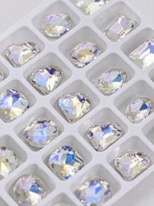 25 件/盒超闪亮美甲尖底水钻、混色扭曲心形、粗方形、不对称形状水钻套装盒 DIY 指甲饰品指甲宝石美甲用品指甲