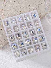 25 件/盒超闪亮美甲尖底水钻、混色扭曲心形、粗方形、不对称形状水钻套装盒 DIY 指甲饰品指甲宝石美甲用品指甲