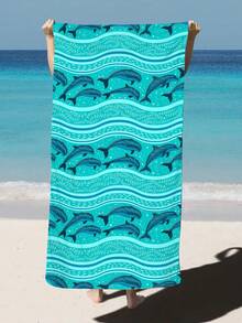 1片海浪和海豚印花微纖毛巾,適合游泳,露營,運動,海灘或健身,有多種尺寸可選 - 彩色 - 查看 5