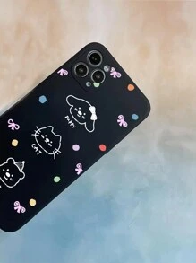 1pc Black Shockproof Cartoon Animal Pattern Painted Phone Case Compatible With Iphone 15 Pro Max,International Version, Not The Domestic Version - Multicolor - View 2