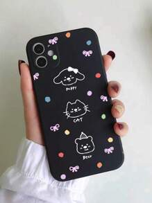 1pc Black Shockproof Cartoon Animal Pattern Painted Phone Case Compatible With Iphone 15 Pro Max,International Version, Not The Domestic Version - Multicolor - View 1