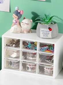 1 Peça Organizador de Joias com Nove Divisórias, Caixa de Armazenamento de Mesa Mini, Caixa de Armazenamento de Anéis e Brincos com Gavetas Multicamadas, Caixa de Armazenamento de Materiais de Escritório Pequenos, Dia dos Namorados Volta às Aulas