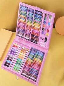 1 Caixa Conjunto De Ferramentas De Pintura Com 168 Peças Selecionadas Aleatoriamente, Incluindo Lápis De Cera, Lápis De Cor, Canetas De Aquarela, Etc. Adequado Para Crianças E Designers De Arte - Rosa chiclete - Visão 4