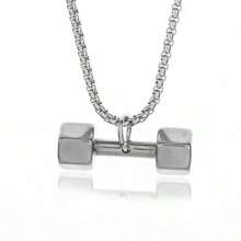 SeuSuk 1pc Unisex Stainless Steel Gym Weightlifting Barbell & Dumbbell Pendant Necklace, Punk Hip Hop Fitness Sport Accessory