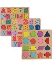 圣诞装饰木制 3D 拼图套装，适合儿童、早期教育和智力开发玩具，用于数字、字母、形状、手眼协调和空间感训练，附生日礼物和儿童节证书