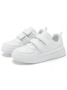 1 Par De Zapatillas Deportivas Blancas Para Niños, Zapatos De Skate Bajos Para Niños, Zapatos Casuales Escolares Para Niñas
