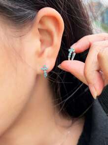 1 对正品 925 纯银蓝绿松石十字架耳扣耳钉耳环适合女士派对订婚精美珠宝礼物 - 白色 - 查看 3