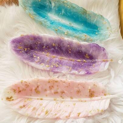 Diy Crystal Epoxy Resin Silicone Molds For Feather Shaped Tray, Storage Box, Mirror Tray, European Dinner Plate, Gypsum Feather Tray Molds, Home Decoration Making Molds