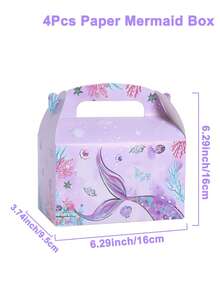 4pcs Mỹ nhân ngư Phong cách Hộp Quà , Biển Mỹ nhân ngư Chủ đề Sinh nhật Tắm em bé Gia đình Bữa tiệc ngày lễ Bao bì quà tặng Quân nhu , Kẹo Cookie Hộp - Màu tím - Xem 3