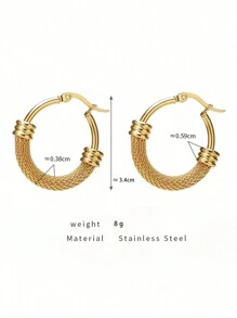 زوج واحد من الأقراط الدائرية المصنوعة من الفولاذ المقاوم للصدأ للنساء مع قلادة معدنية هندسية، هدية مجوهرات عصرية - الذهبي - مشاهدة 5