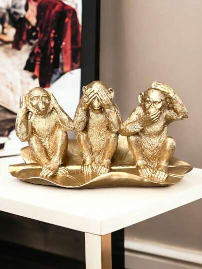 Trio de Macaco Cego Surdo e Mudo em Resina Premium Decorativo