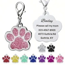 1pc Dog Cat Pendants, Personalised Cat Dog Puppy Pet ID Name Pendants, Collar Tag Pendant Pet Accessories Paw Glitter Pendant, Perfect Gift For Your Pet,No Lettering On Back - Blue - View 1