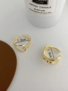 2入組女士幾何十字戒指,適用於日常穿著 - 銀色 - 查看 4