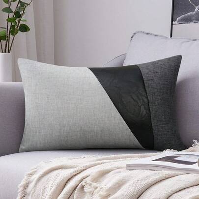 1個現代簡約風格 Pu 拼接坐墊套,適用於沙發靠墊,不含坐墊芯