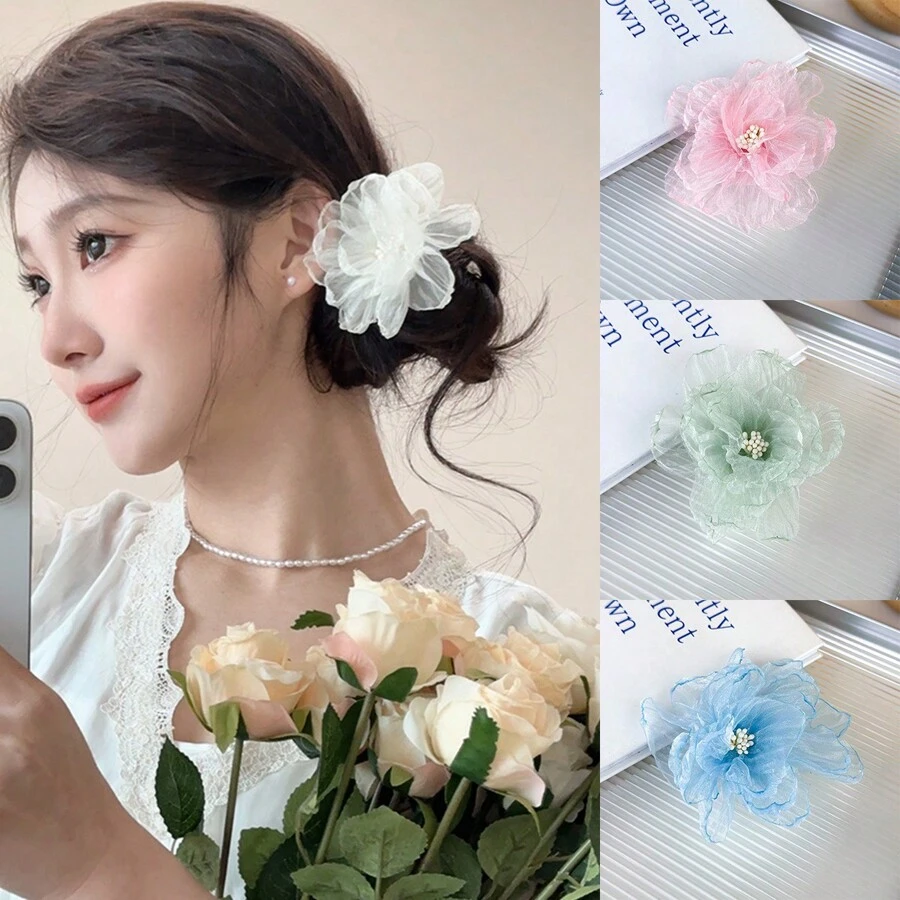 1 Miếng Lưới Hoa vải Kẹp tóc Dành cho Cô gái , Thích hợp Đối với Mặc hàng ngày , bờ biển Kỳ nghỉ , Giải trí Hoặc Thanh lịch - Nhiều màu - Xem 1