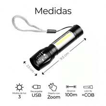 4pcs Lampara Tactica Recargable Led 2000lm Con Linterna Lateral Zoom De Bolsillo