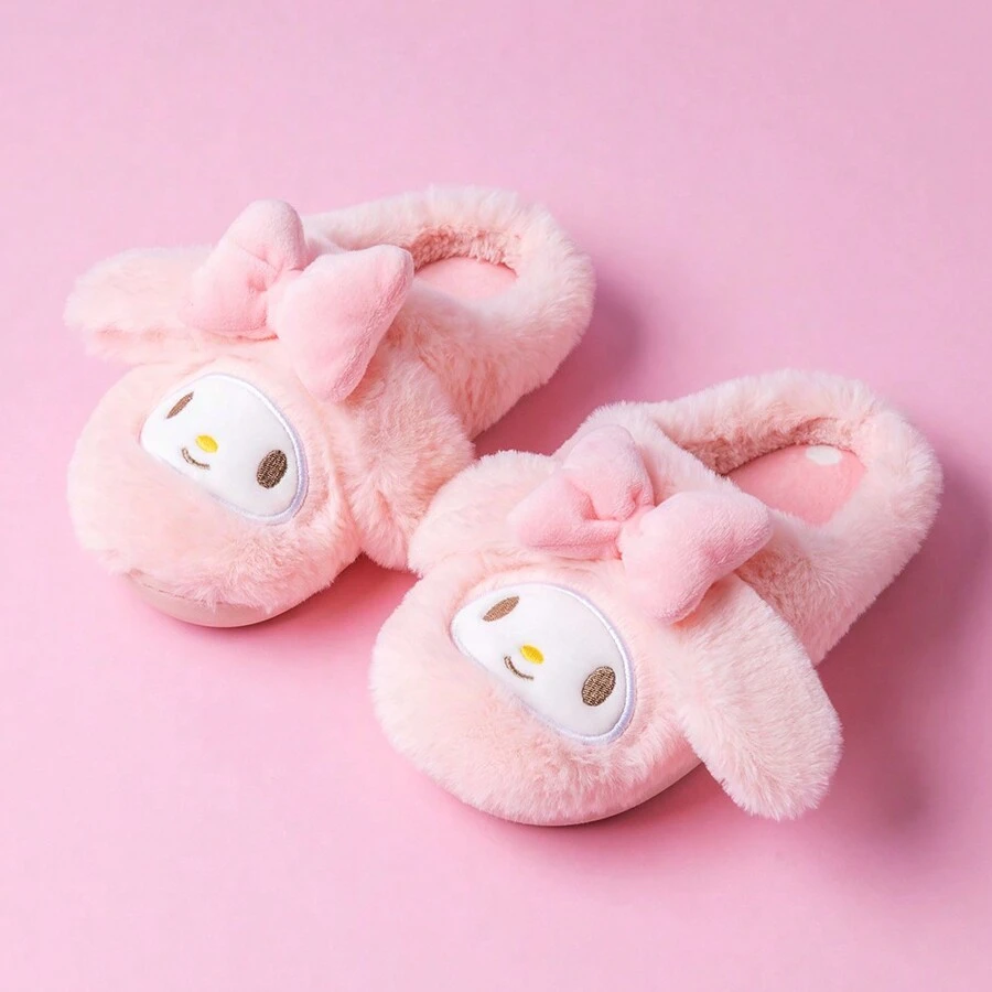 Miniso Sanrio Women's Plush Slippers, Autumn And Winter, Cute Cartoon Home Furnishing Slippers-Purple(1 PC) - Pink - View 1