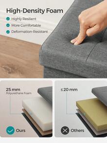 SONGMICS Storage Ottoman, Padded Shoe Bench, Flip-Up Lid, Foldable, 300 Kg Load Capacity, Dark Grey - Dark Grey - View 2