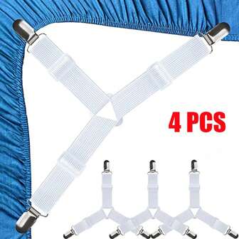 1 Pièce/ensemble Pince De Drap De Lit Ajustable Avec 4 Pinces De Fixation Triangulaires Anti-dérapantes, Convient Pour La Fixation De Draps, Couvertures, Nappes, Rideaux, Housses De Canapé, Tentes.