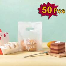 50 个感谢礼品袋 - 非常适合面包、糖果、零食和甜点、衣服 - 塑料手提袋，易于包装和储存，适用于商店可重复使用的袋子、透明饼干袋、小型企业袋子、包装袋、大礼品袋外卖袋学校用品食品袋食品盒适用于糖果巧克力饼干等。 - 無色 - 查看 8