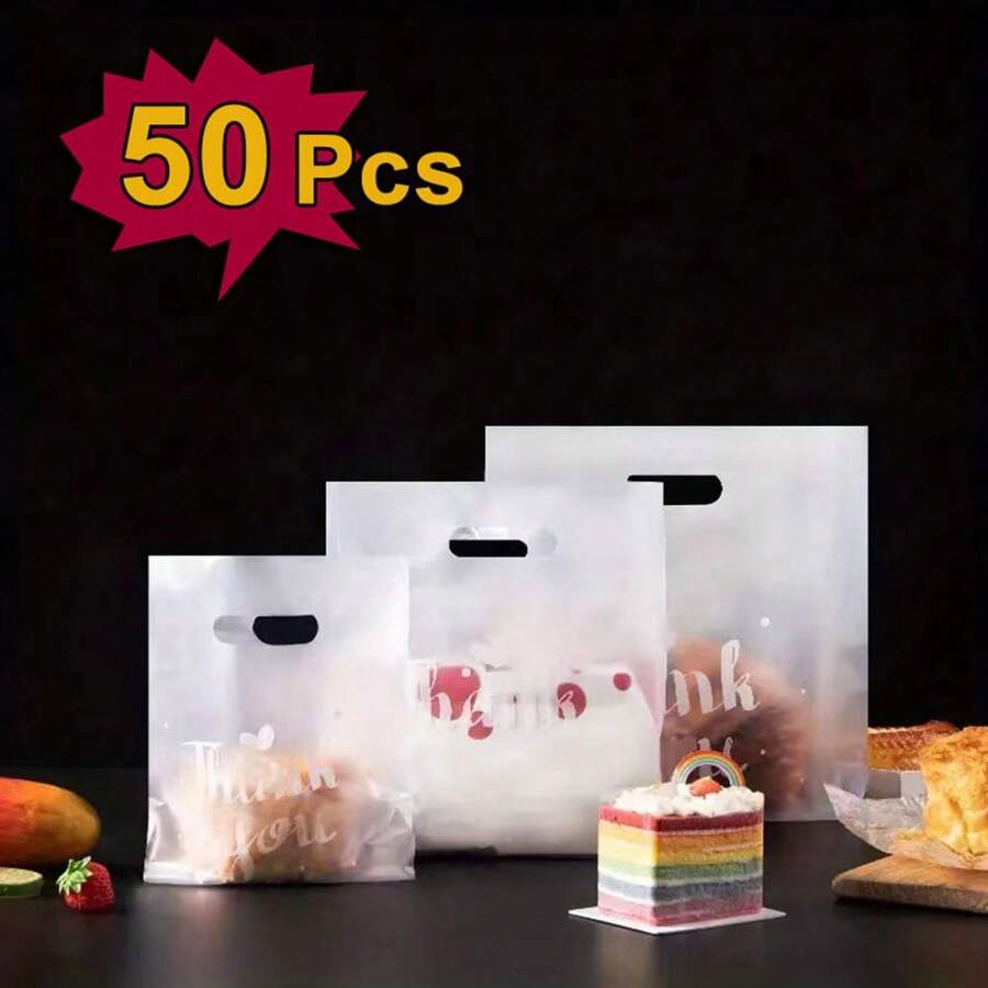 50 个感谢礼品袋 - 非常适合面包、糖果、零食和甜点、衣服 - 塑料手提袋，易于包装和储存，适用于商店可重复使用的袋子、透明饼干袋、小型企业袋子、包装袋、大礼品袋外卖袋学校用品食品袋食品盒适用于糖果巧克力饼干等。 - 無色 - 查看 1