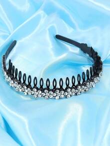 1 Pieza Diadema Negra Antideslizante Para Niñas Con Decoración De Pedrería Para Fijar El Cabello Del Bebé - Negro - Ver 4