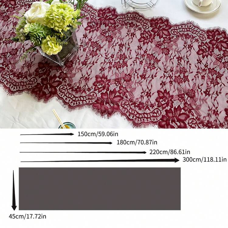 1pc, Vintage Lace Table Runners , Modern Polyester Kitchen Table Cover ,Rustic Wedding Table Cover, Farmhouse Party Home Decor,Wedding Party Decoration, Party Supplies, Birthday Party Supplies, Gift Packaging Supplies - Burgundy - View 10