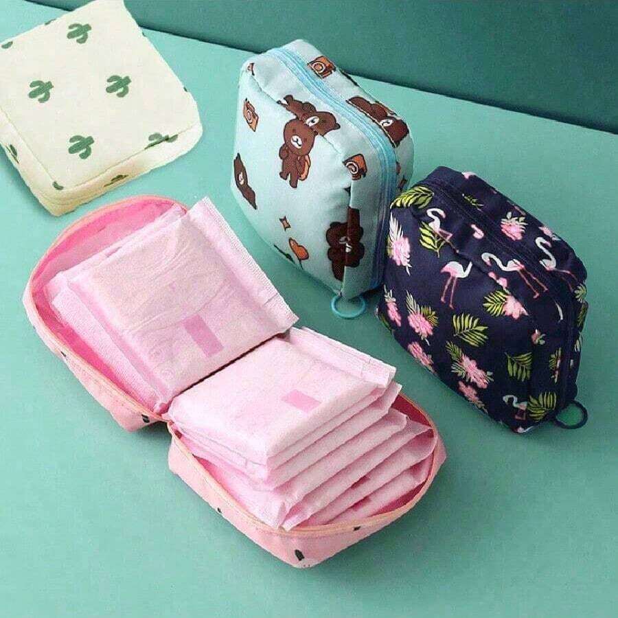 1pc Portable Sanitary Pad Organizer Bag, Multi-Functional Travel Pouch, Zipper Oxford Cloth Feminine Hygiene Storage Bag, Suitable For Teenagers And Women, For Toiletries, Sanitary Pads And Cosmetics, Back To School