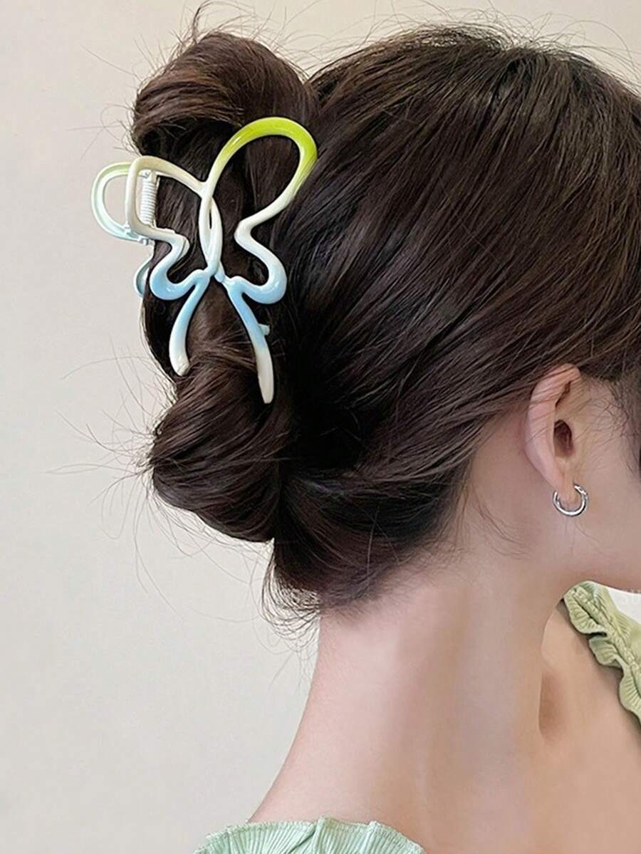 1個女士漸變色Y2K風格可愛蝴蝶中空髮夾，可用於後部造型和時尚配件，適合禮品街頭風格 - 粉色 - 查看 1