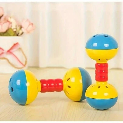 兒童手握鈴鐺嬰兒拼插玩具發出聲音雙頭手搖鈴鎮靜便攜手搖鈴玩具隨機顏色