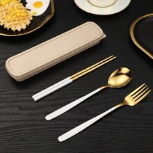 Thép không gỉ Hàn Quốc Bộ dao kéo , 2 Miếng Cái thìa Đũa Bộ Hoặc 3pcs Cái thìa Bộ Đối với Sinh viên , Với Có thể mang đi Hộp trữ , In A Qủa tặng Bộ Là , Gương Đánh bóng , Một miếng Đúc , Và Dễ Đến Lau sạch Với Thép không gỉ Chất liệu Và Nhiều Chế tạo Của Thép không gỉ 304 , Là Thuận tiện Và Thực tế Đến - Bạch kim - Xem 13